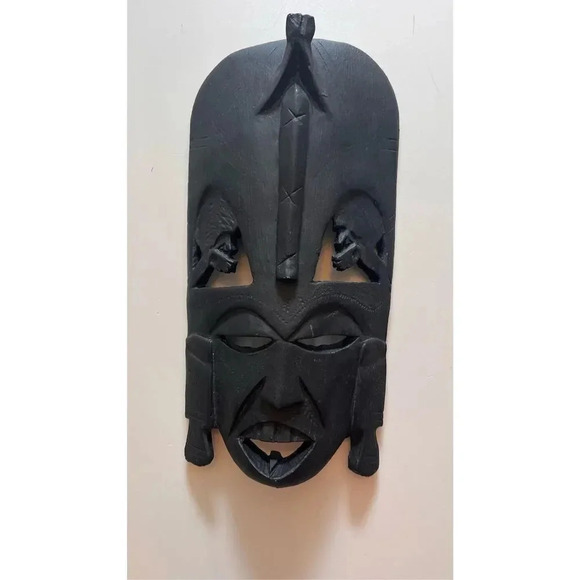 Ivory-Coast Ghana African Hand Carved Tribal Mask Wall Decor 12” X 6 - Picture 1 of 9